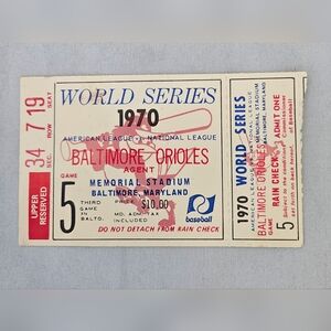 World Series Ticket Stub 1970 Game 5 Orioles VS The Reds